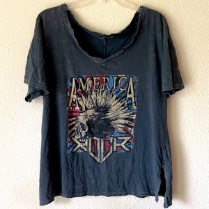 Akira Chicago washed black oversized graphic shirt Sz S